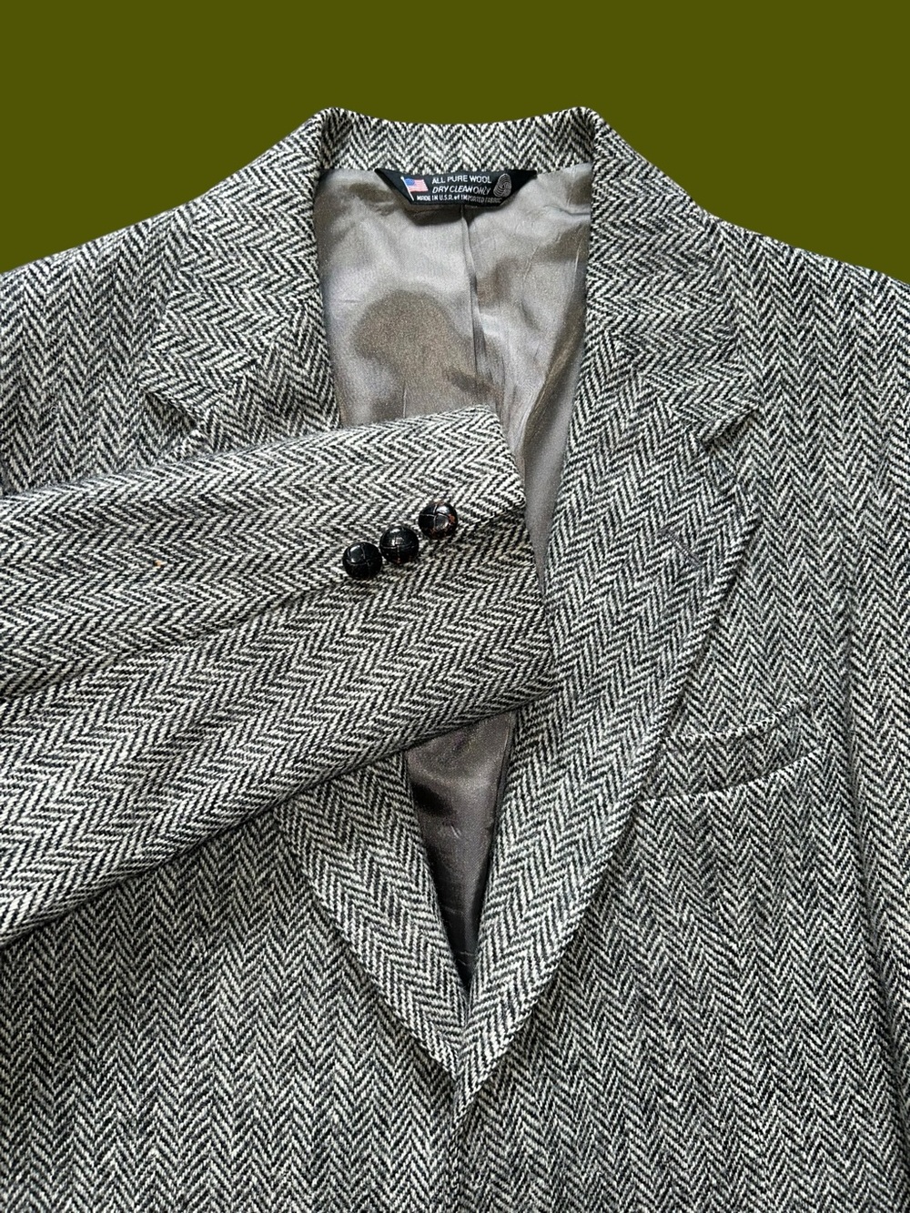 Vintage Harris Tweed Black&White Herringbone Wool Blazer Mens Size 46R Academia